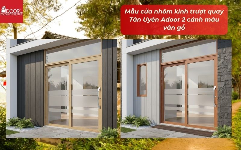 Mẫu cửa nhôm kính trượt quay Tân Uyên Adoor 2 cánh màu vân gỗ Mẫu cửa nhôm kính trượt quay Tân Uyên Adoor 2 cánh màu vân gỗ
