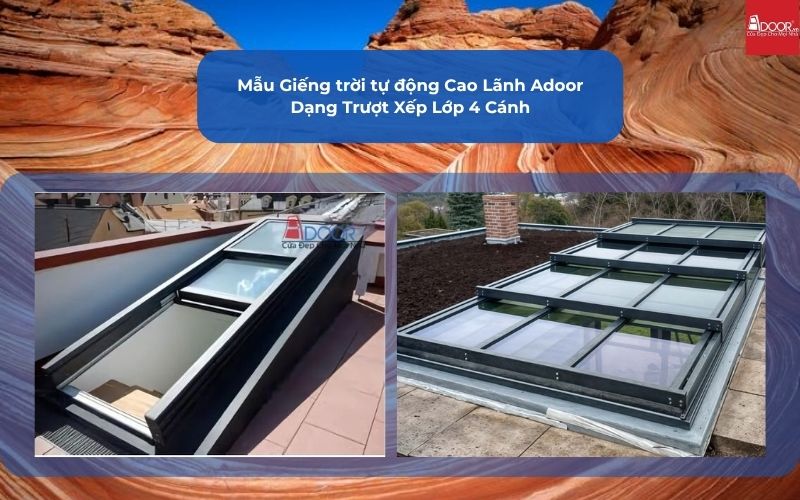 Mẫu Giếng trời tự động Cao Lãnh Adoor Dạng Trượt Xếp Lớp 4 Cánh