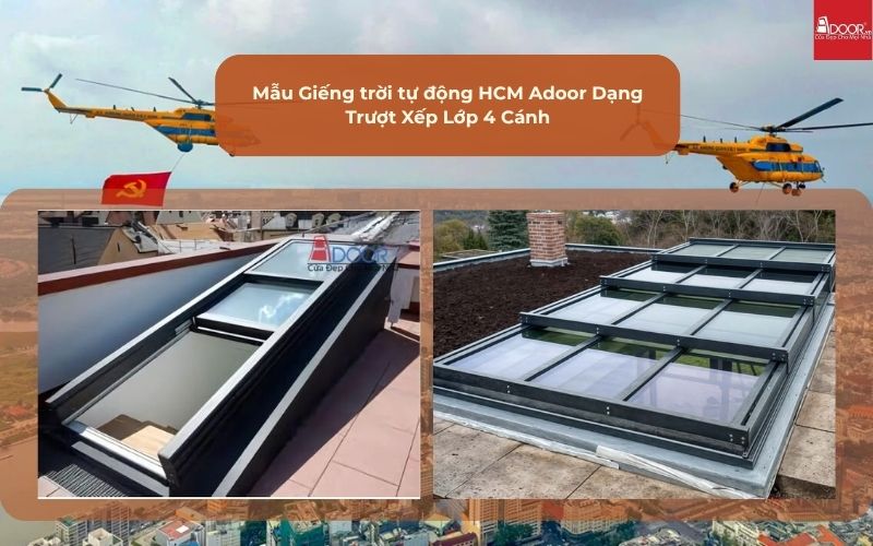 Mẫu Giếng trời tự động HCM Adoor Dạng Trượt Xếp Lớp 4 Cánh
