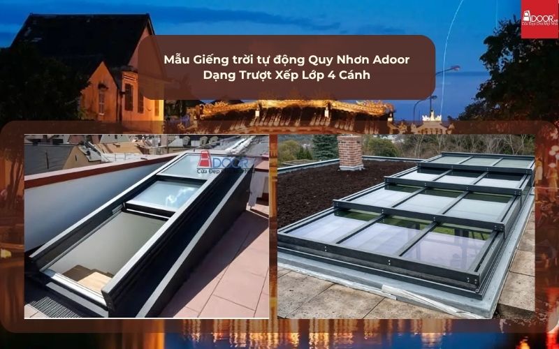 Mẫu Giếng trời tự động Quy Nhơn Adoor Dạng Trượt Xếp Lớp 4 Cánh