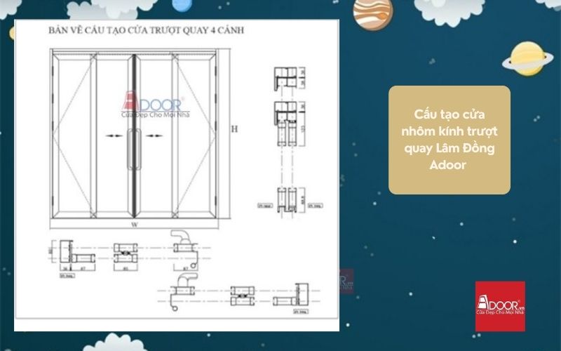 Bộ phụ kiện cửa nhôm kính trượt quay Lâm Đồng Adoor