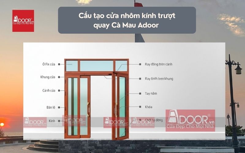 Cấu tạo cửa nhôm kính trượt quay Cà Mau Adoor 01