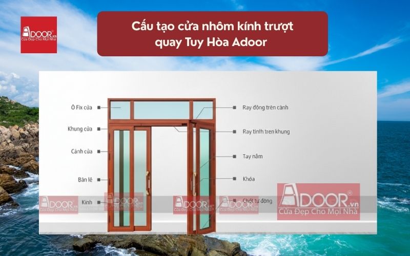 Cấu tạo cửa nhôm kính trượt quay Tuy Hòa Adoor 01