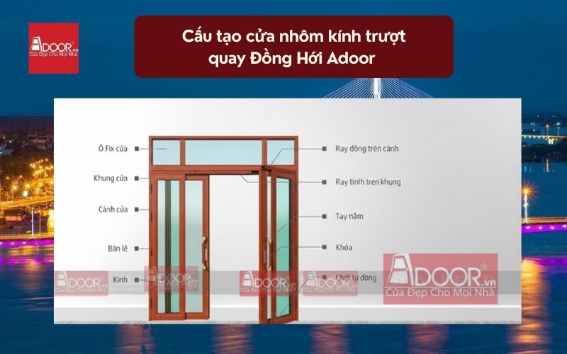 Cấu tạo cửa nhôm kính trượt quay Đồng Hới Adoor 01