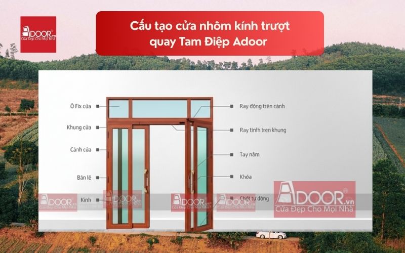 Cấu tạo cửa nhôm kính trượt quay Tam Điệp Adoor 01