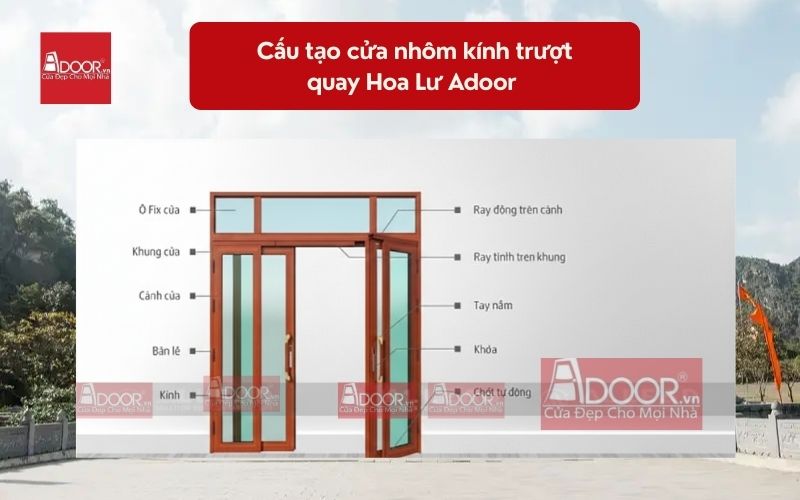 Cấu tạo cửa nhôm kính trượt quay Hoa Lư Adoor 01