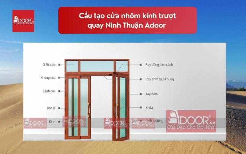 Cấu tạo cửa nhôm kính trượt quay Ninh Thuận Adoor 01