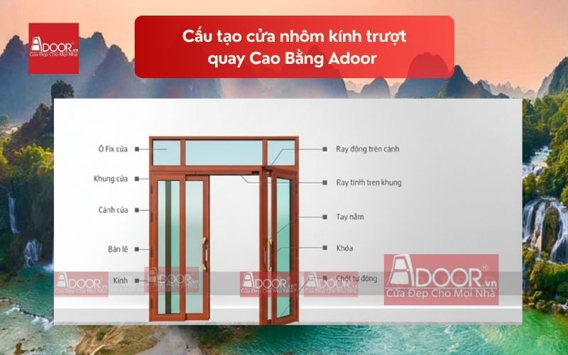 Cấu tạo cửa nhôm kính trượt quay Cao Bằng Adoor 01