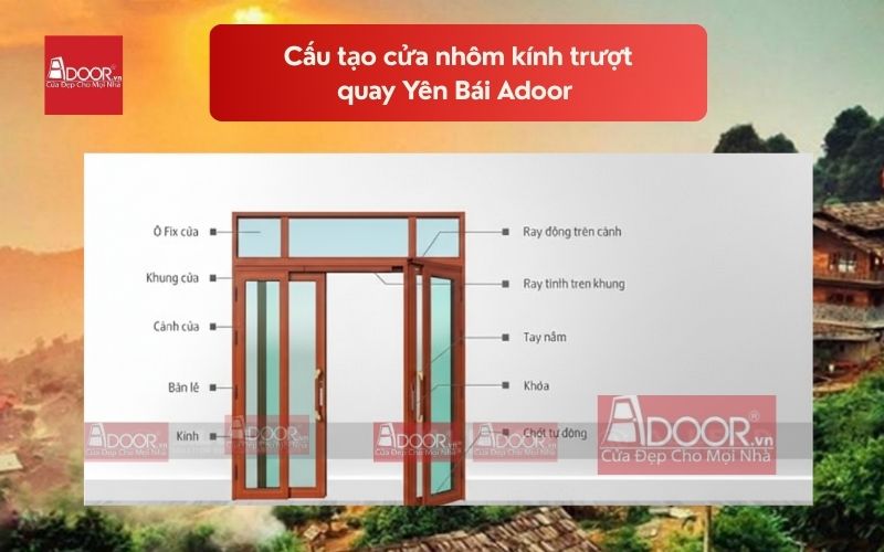 Cấu tạo cửa nhôm kính trượt quay Yên Bái Adoor 01