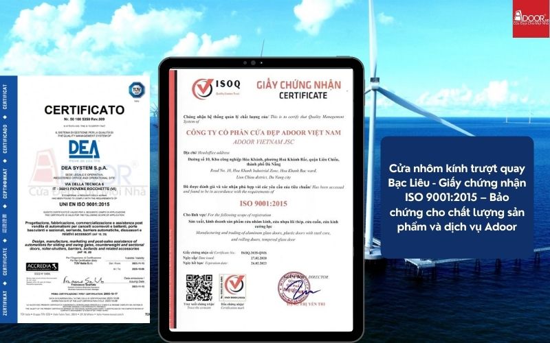 Cửa nhôm kính trượt quay Bạc Liêu - Giấy chứng nhận ISO 9001:2015 – Bảo chứng cho chất lượng sản phẩm và dịch vụ Adoor