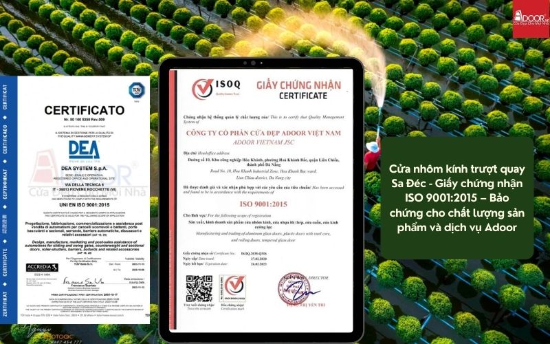 Cửa nhôm kính trượt quay Sa Đéc - Giấy chứng nhận ISO 9001:2015 – Bảo chứng cho chất lượng sản phẩm và dịch vụ Adoor