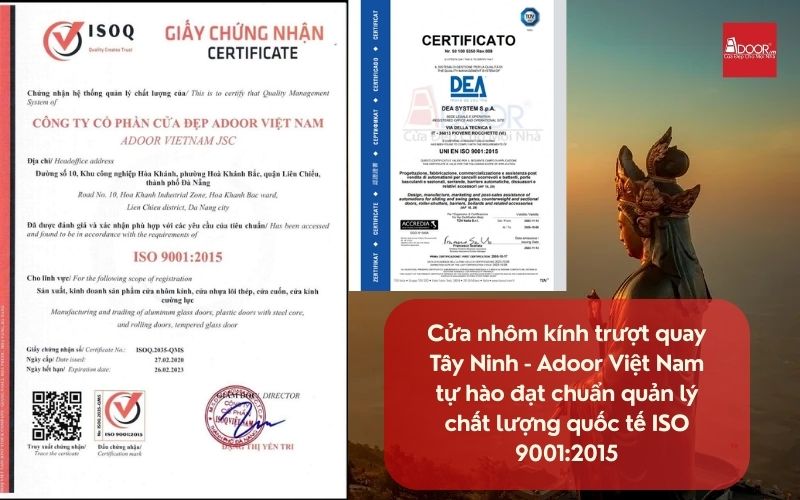 Cửa nhôm kính trượt quay Tây Ninh - Adoor Việt Nam tự hào đạt chuẩn quản lý chất lượng quốc tế ISO 9001:2015