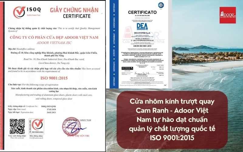 Cửa nhôm kính trượt quay Cam Ranh - Adoor Việt Nam tự hào đạt chuẩn quản lý chất lượng quốc tế ISO 9001:2015