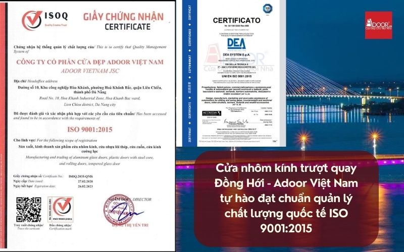 Cửa nhôm kính trượt quay Đồng Hới - Adoor Việt Nam tự hào đạt chuẩn quản lý chất lượng quốc tế ISO 9001:2015