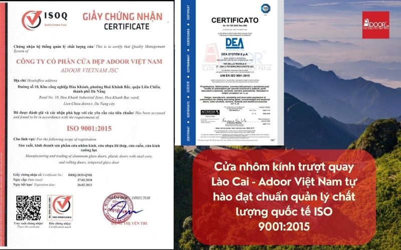 Cửa nhôm kính trượt quay Lào Cai - Adoor Việt Nam tự hào đạt chuẩn quản lý chất lượng quốc tế ISO 9001:2015