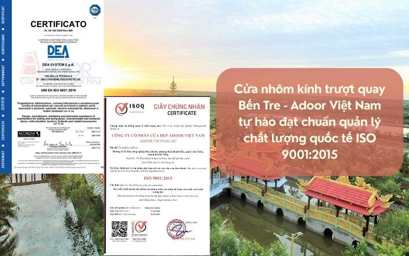 Cửa nhôm kính trượt quay Bến Tre - Adoor Việt Nam tự hào đạt chuẩn quản lý chất lượng quốc tế ISO 9001:2015