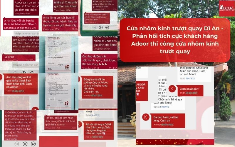 Cửa nhôm kính trượt quay Dĩ An - Phản hồi tích cực khách hàng Adoor thi công cửa nhôm kính trượt quay
