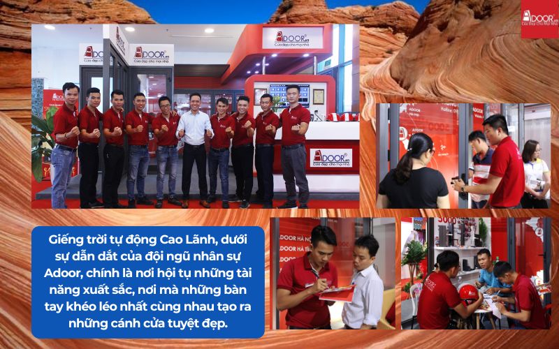 Giếng trời tự động Cao Lãnh, dưới sự dẫn dắt của đội ngũ nhân sự Adoor, chính là nơi hội tụ những tài năng xuất sắc, nơi mà những bàn tay khéo léo nhất cùng nhau tạo ra những cánh cửa tuyệt đẹp.