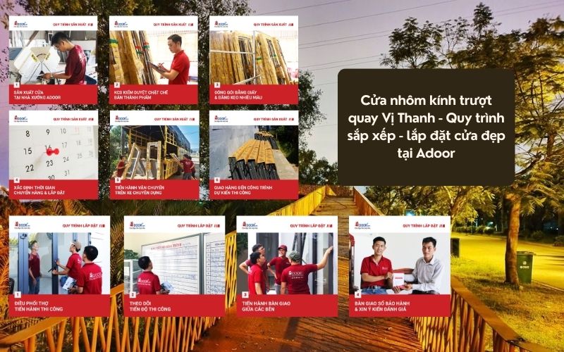 Cửa nhôm kính trượt quay Vị Thanh - Quy trình sắp xếp - lắp đặt cửa đẹp tại Adoor