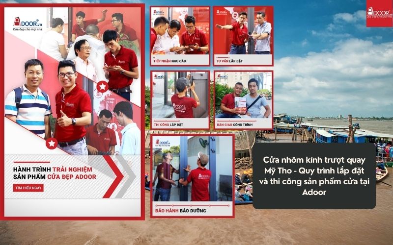 Cửa nhôm kính trượt quay Mỹ Tho - Quy trình lắp đặt và thi công sản phẩm cửa tại Adoor