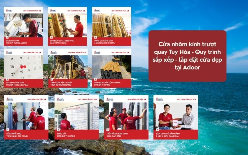 Cửa nhôm kính trượt quay Tuy Hòa - Quy trình sắp xếp - lắp đặt cửa đẹp tại Adoor