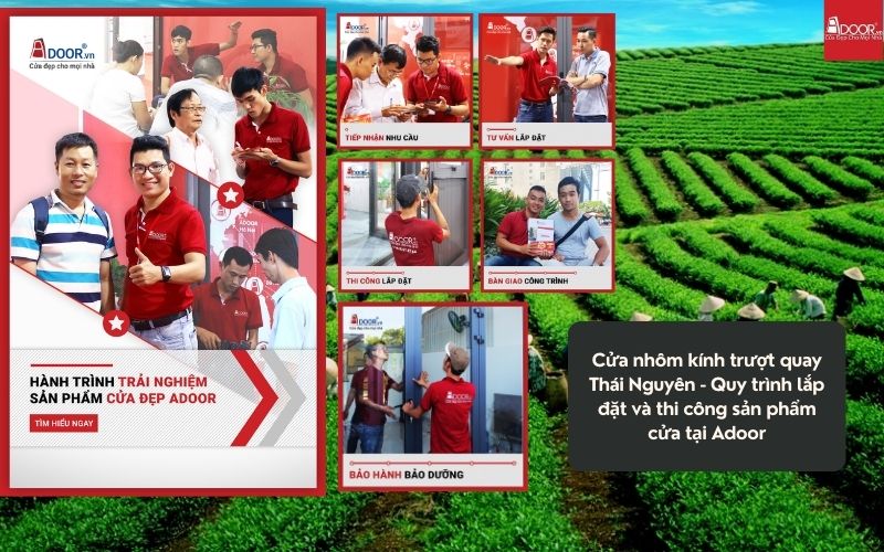 Cửa nhôm kính trượt quay Thái Nguyên - Quy trình lắp đặt và thi công sản phẩm cửa tại Adoor