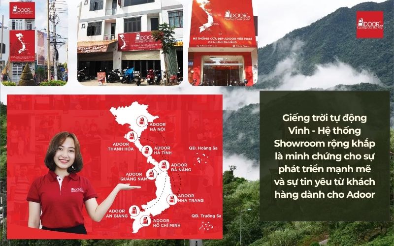 Giếng trời tự động Vinh - Hệ thống Showroom rộng khắp là minh chứng cho sự phát triển mạnh mẽ và sự tin yêu từ khách hàng dành cho Adoor