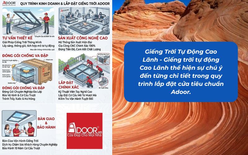 Giếng Trời Tự Động Cao Lãnh - Giếng trời tự động Cao Lãnh thể hiện sự chú ý đến từng chi tiết trong quy trình lắp đặt cửa tiêu chuẩn Adoor.