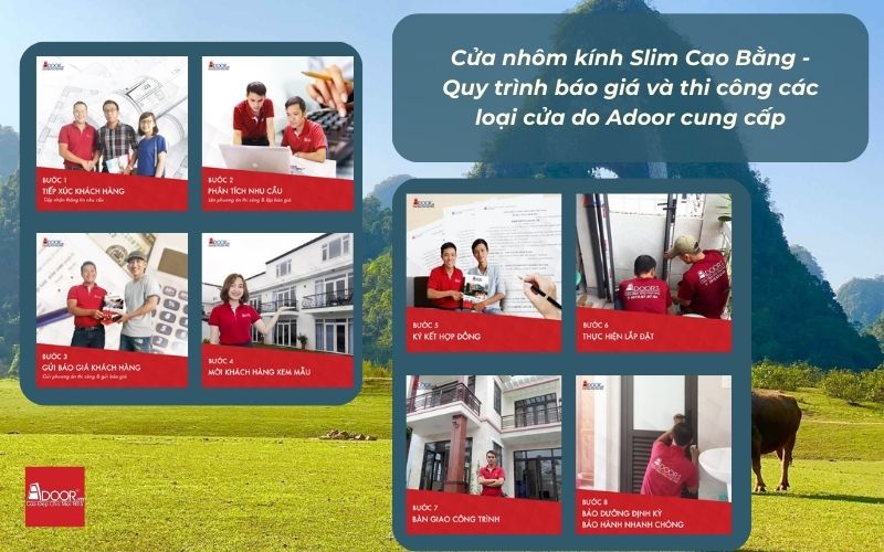 Cửa nhôm kính Slim Cao Bằng - Quy trình báo giá và thi công các loại cửa do Adoor cung cấp