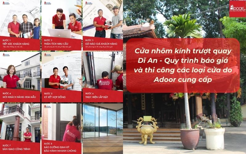Cửa nhôm kính trượt quay Dĩ An - Quy trình báo giá và thi công các loại cửa do Adoor cung cấp