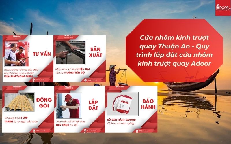Cửa nhôm kính trượt quay Thuận An - Quy trình lắp đặt cửa nhôm kính trượt quay Adoor