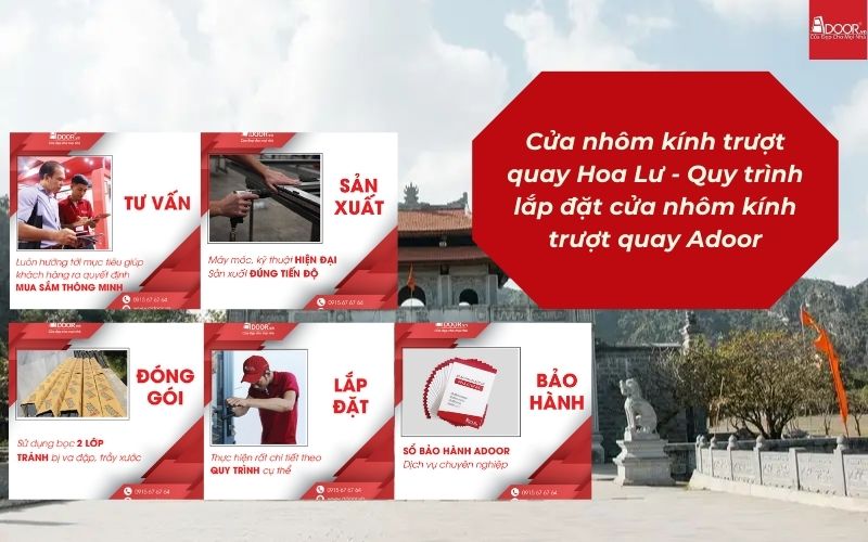 Cửa nhôm kính trượt quay Hoa Lư - Quy trình lắp đặt cửa nhôm kính trượt quay Adoor