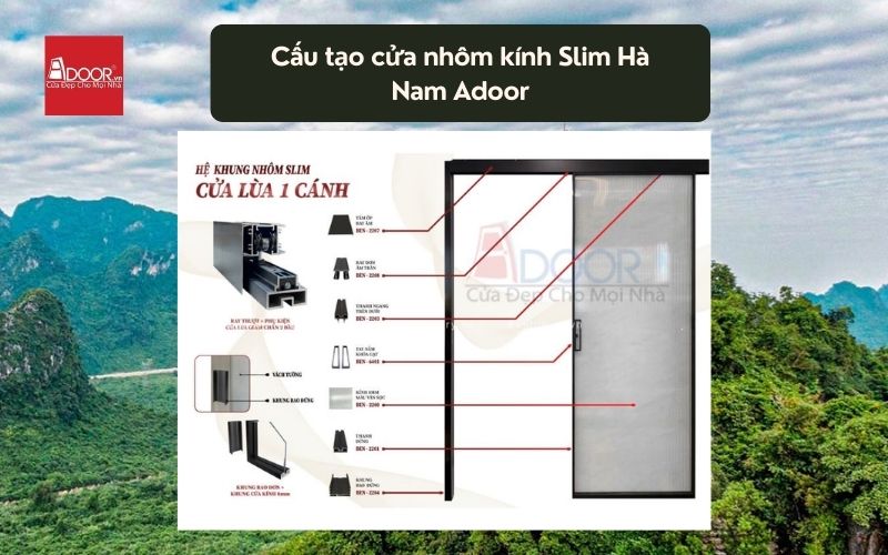 Cấu tạo cửa nhôm kính Slim Hà Nam Adoor 02