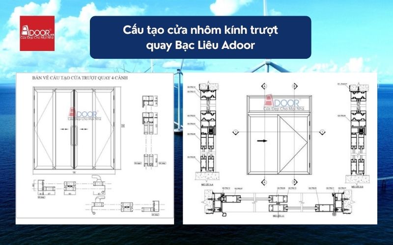 Cấu tạo cửa nhôm kính trượt quay Bạc Liêu Adoor 02