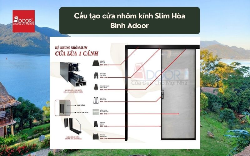 Cấu tạo cửa nhôm kính Slim Hòa Bình Adoor 02