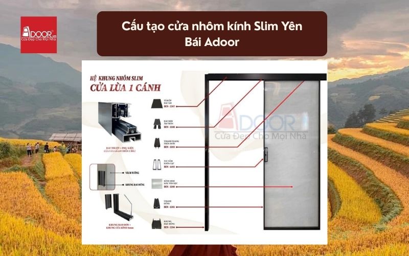Cấu tạo cửa nhôm kính Slim Yên Bái Adoor 02