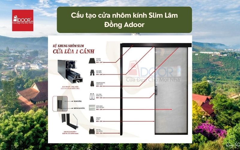 Cấu tạo cửa nhôm kính Slim Lâm Đồng Adoor 02