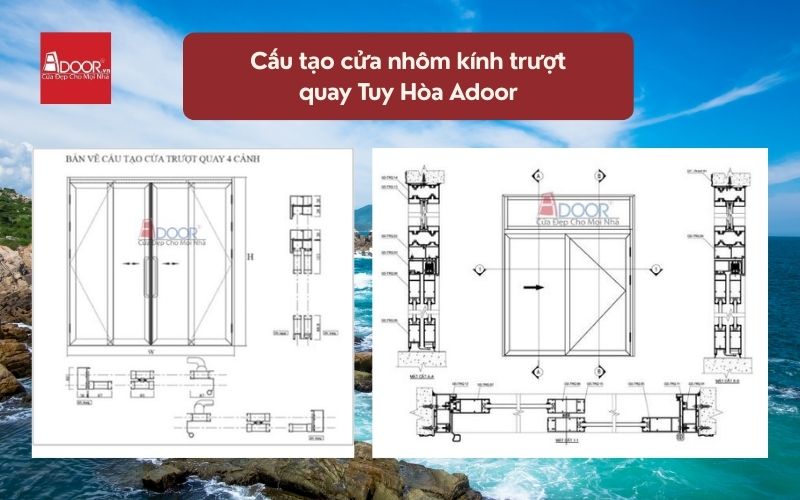 Cấu tạo cửa nhôm kính trượt quay Tuy Hòa Adoor 02