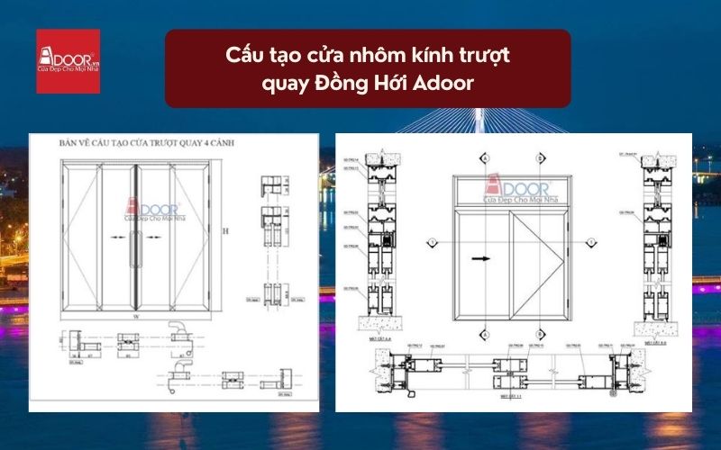 Cấu tạo cửa nhôm kính trượt quay Đồng Hới Adoor 02