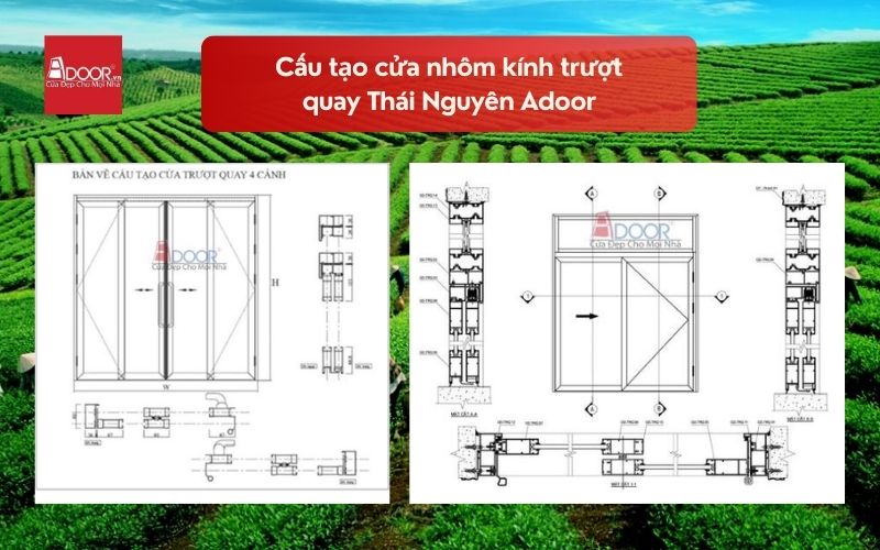 Cấu tạo cửa nhôm kính trượt quay Thái Nguyên Adoor 02