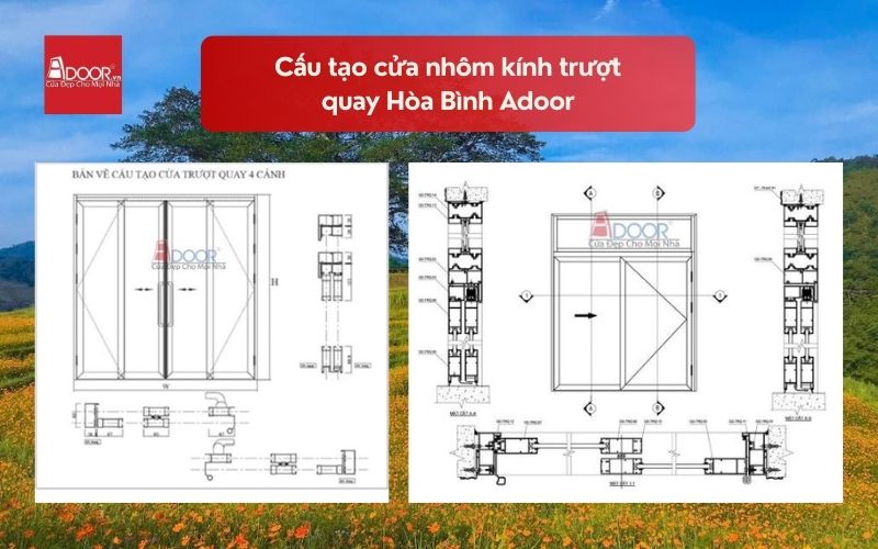 Cấu tạo cửa nhôm kính trượt quay Hòa Bình Adoor 02