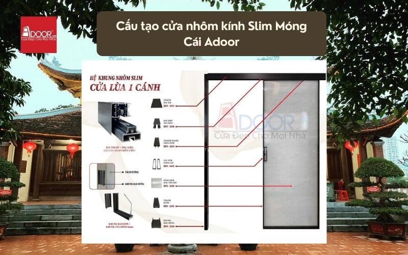 Cấu tạo cửa nhôm kính Slim Móng Cái Adoor 02