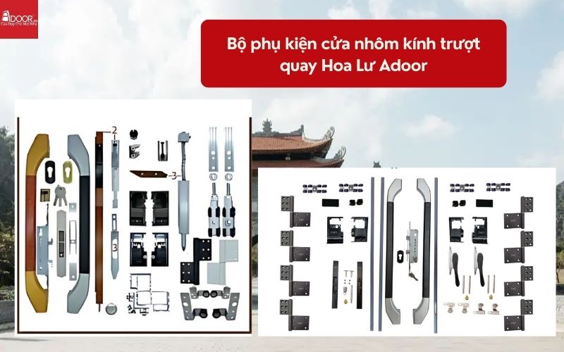 Bộ phụ kiện cửa nhôm kính trượt quay Hoa Lư Adoor 01
