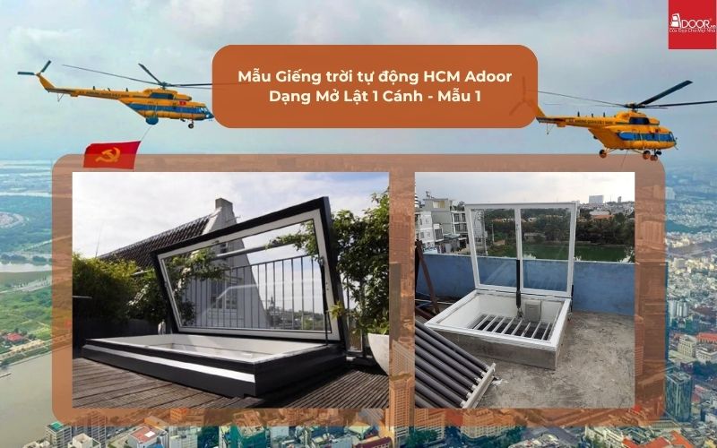 Mẫu Giếng trời tự động HCM Adoor Dạng Mở Lật 1 Cánh - Mẫu 1