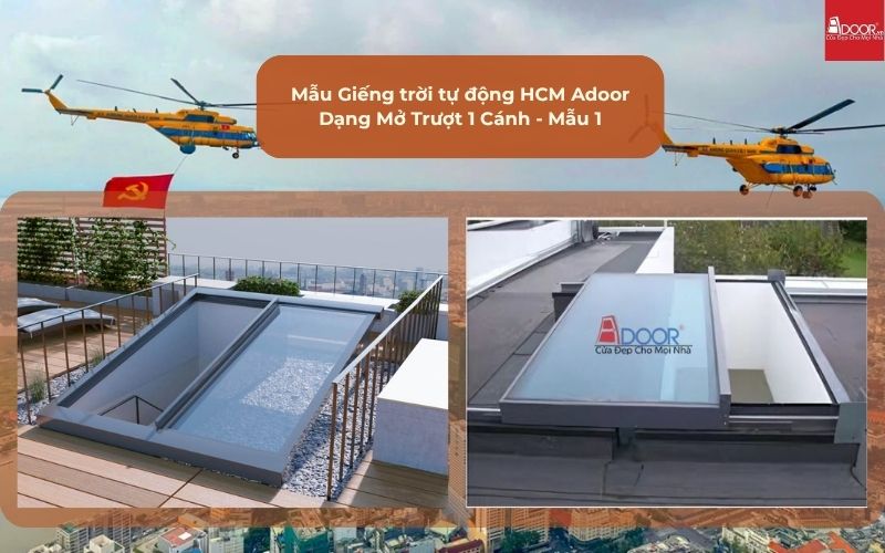 Mẫu Giếng trời tự động HCM Adoor Dạng Mở Trượt 1 Cánh - Mẫu 1