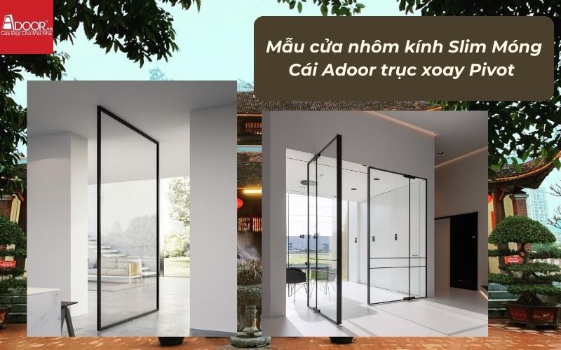 Mẫu cửa nhôm kính Slim Móng Cái Adoor trục xoay Pivot 