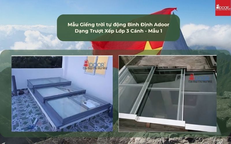 Mẫu Giếng trời tự động Bình Định Adoor Dạng Trượt Xếp Lớp 3 Cánh - Mẫu 1