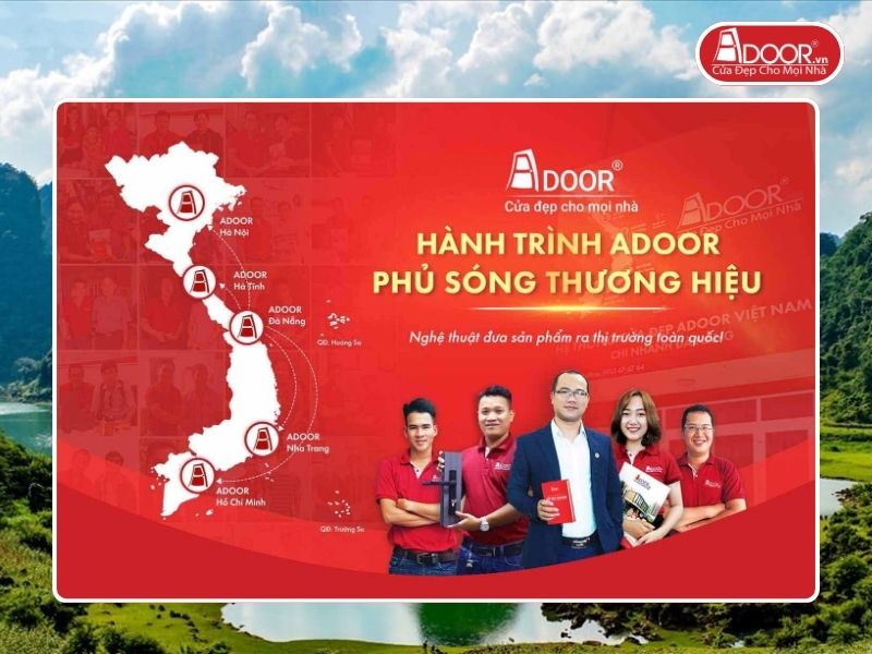 Chi nhánh Adoor phủ rộng toàn quốc phục vụ khách hàng Cửa Nhôm Kính Thủy Lực tại Cao Bằng