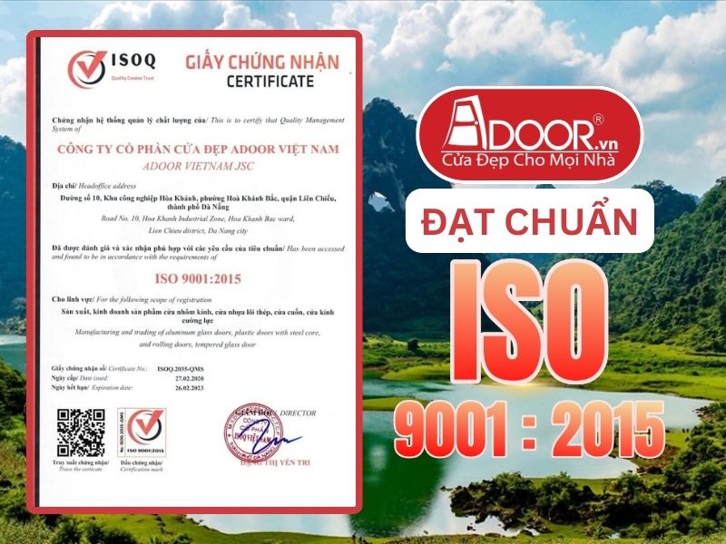 Chứng nhận ISO minh chứng Cửa Nhôm Kính Thủy Lực Adoor uy tín phục vụ Cao Bằng