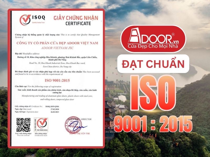 Chứng nhận ISO minh chứng Cửa Nhôm Maxpro Adoor uy tín phục vụ Hoa Lư, Ninh Bình